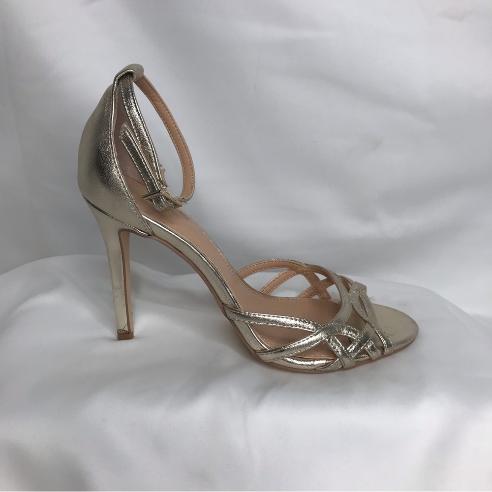 JEWEL by BADGLEY MISCHKA Gold Tone Strappy Open Toe Heels
